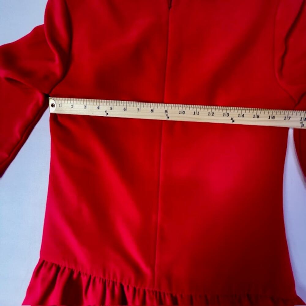 J Crew Red Shift Dress Size 4 Ruffle Hem 3/4 Sleeve Classic Mini - Picture 4 of 12